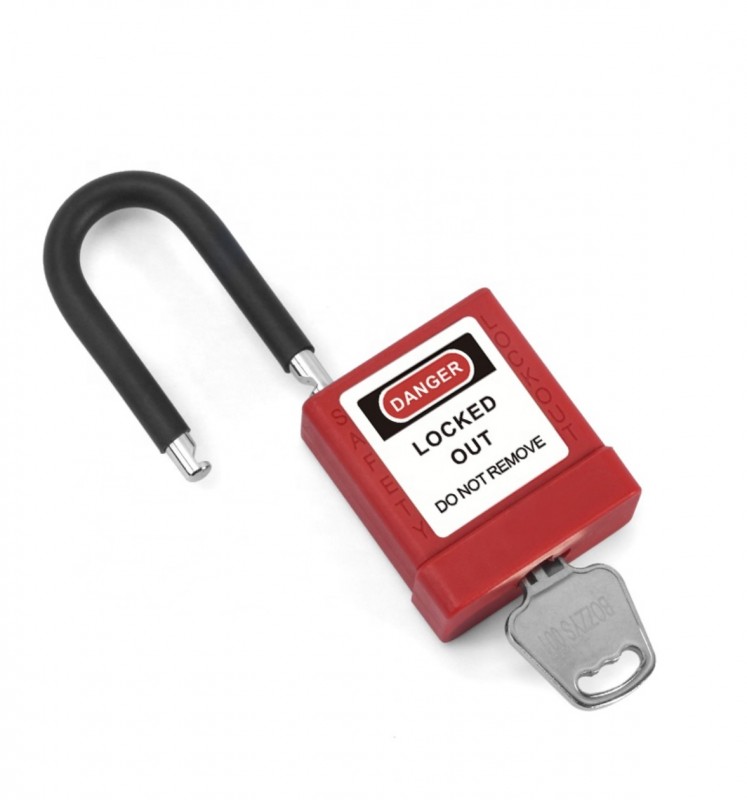 Замок алюминиевый с чехлом из нейлона, стальная дужка в оплетке h=38 мм d=6,4 мм BD-SG100 Замок алюминиевый с чехлом из нейлона, стальная дужка в оплетке h=38 мм d=6,4 мм BD-SG100